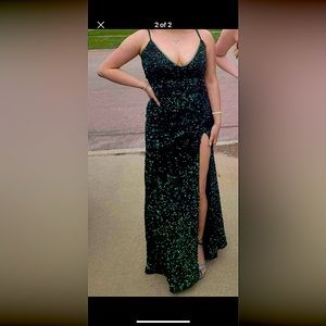 Green glitter prom dress. Zipper on side